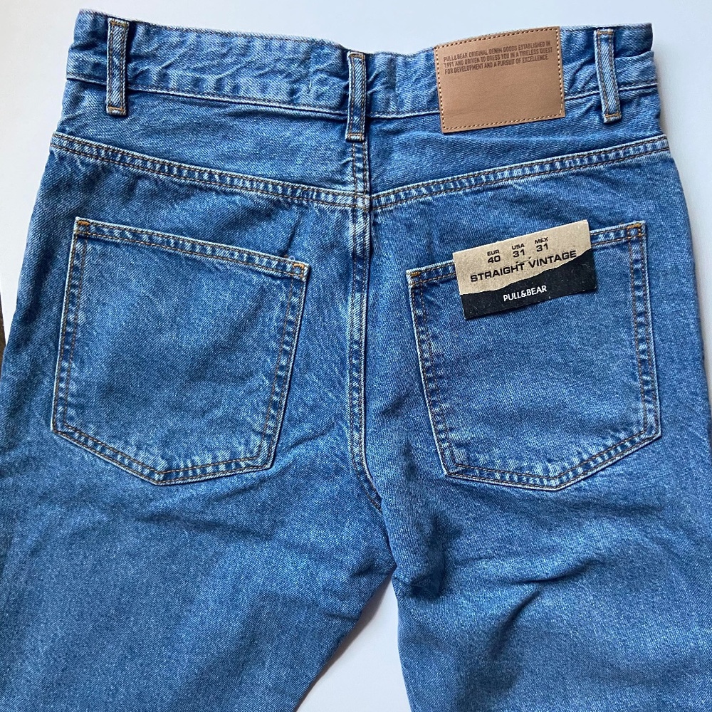 NWT PULL & BEAR DENIM VINTAGE STRAIGHT LEG ANKLE CUT TURKISH ACADEMIA SCHOOL